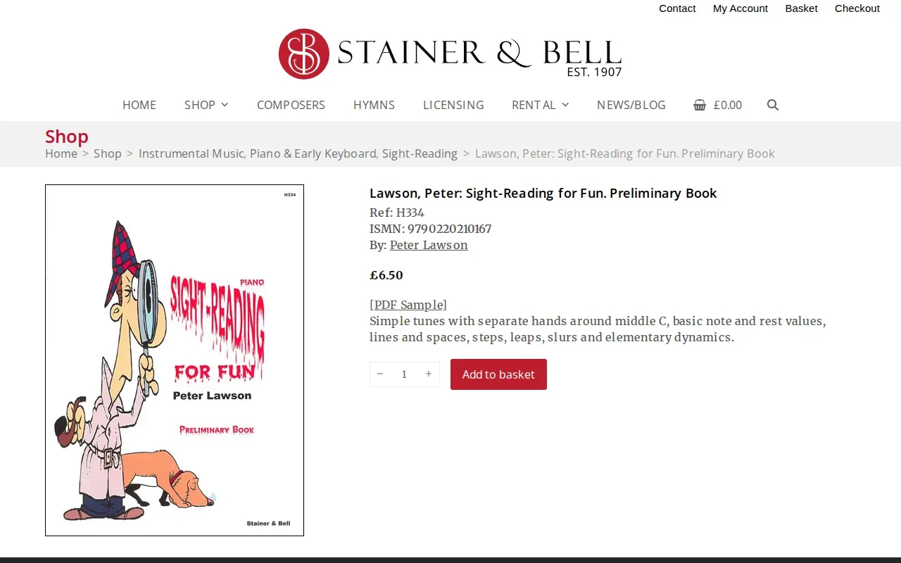 Screenshot of the Sight-Reading for Fun by Stainer & Bell website