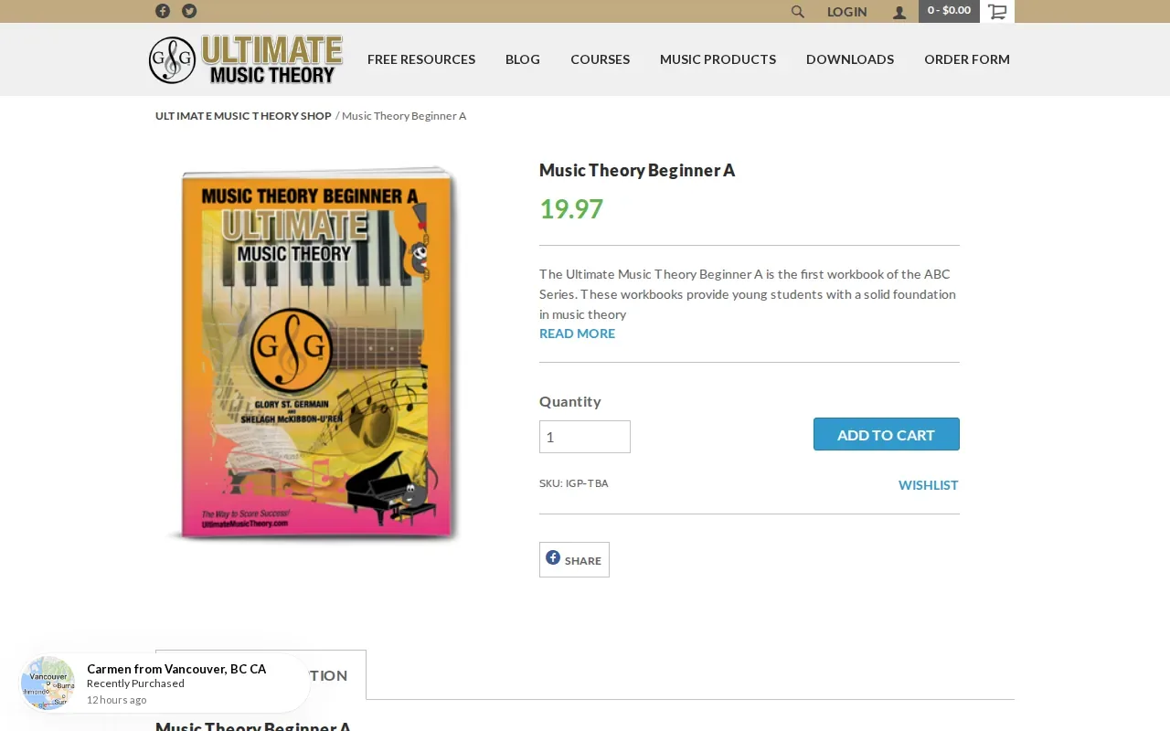 Screenshot of the Music Theory Beginner A website