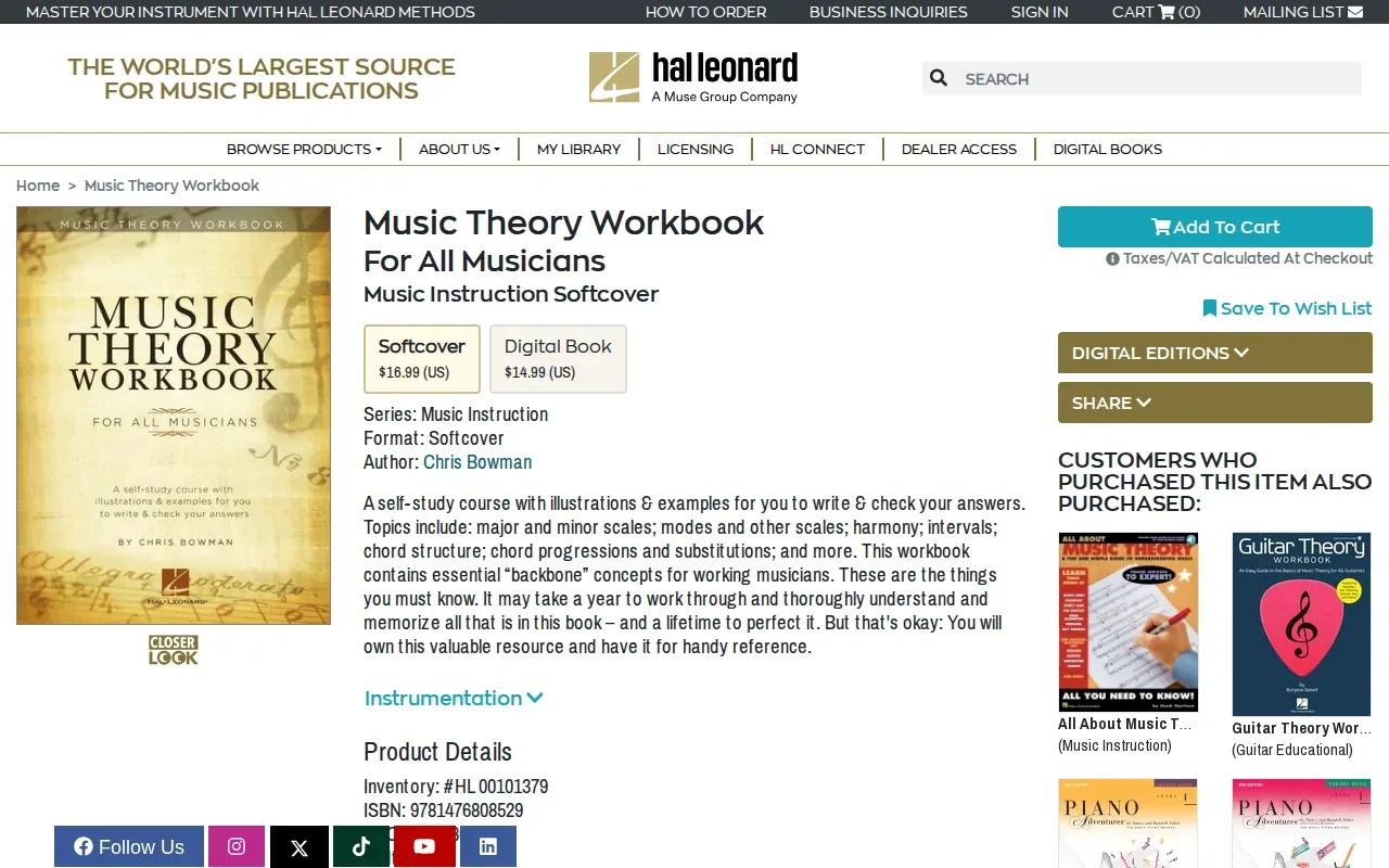 Screenshot of the Music Theory Workbook for All Musicians by Hal Leonard website
