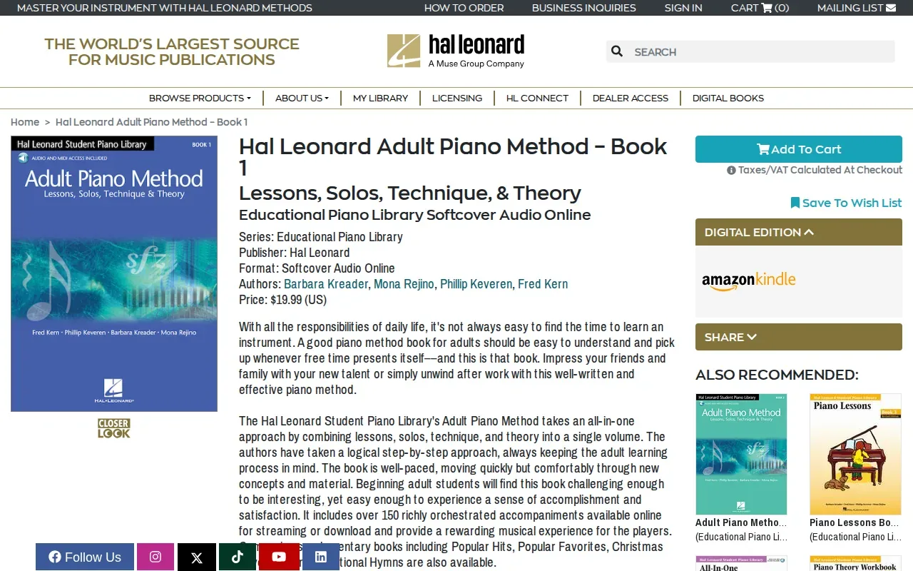 Screenshot of the Hal Leonard Adult Piano Method Book 1 website