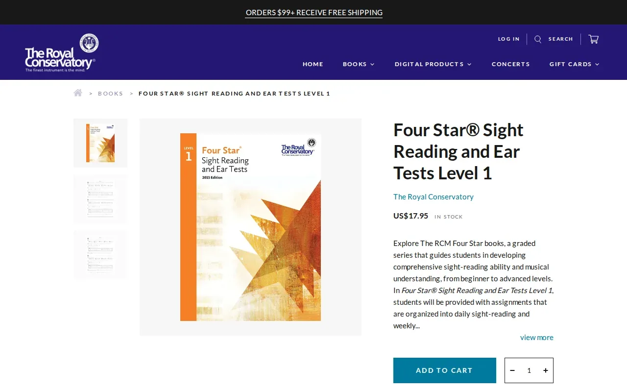 Screenshot of the Four Star Sight Reading and Ear Tests Level 1 by The Royal Conservatory of Music website