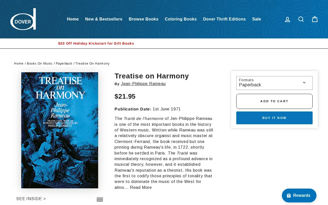 Screenshot of the Treatise on Harmony by Dover Publications website
