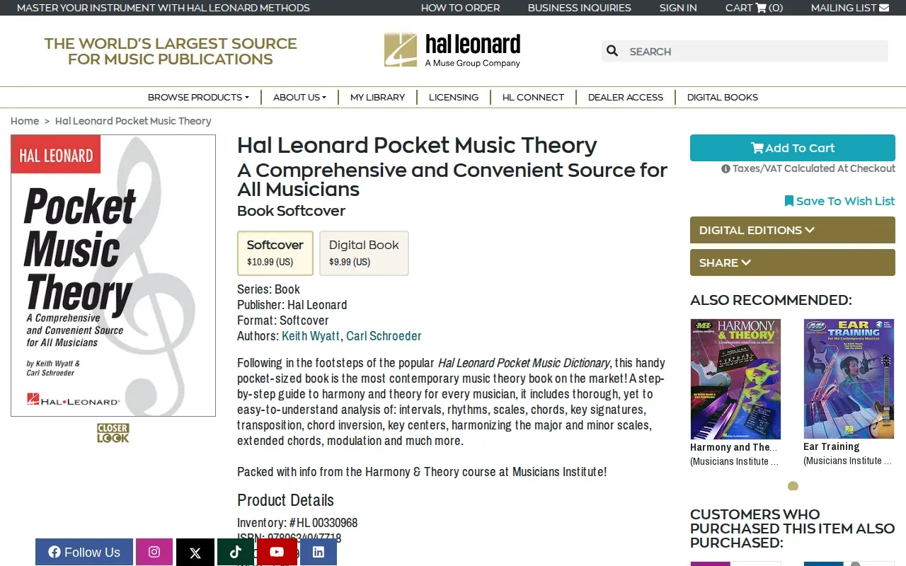 Screenshot of the Hal Leonard Pocket Music Theory website