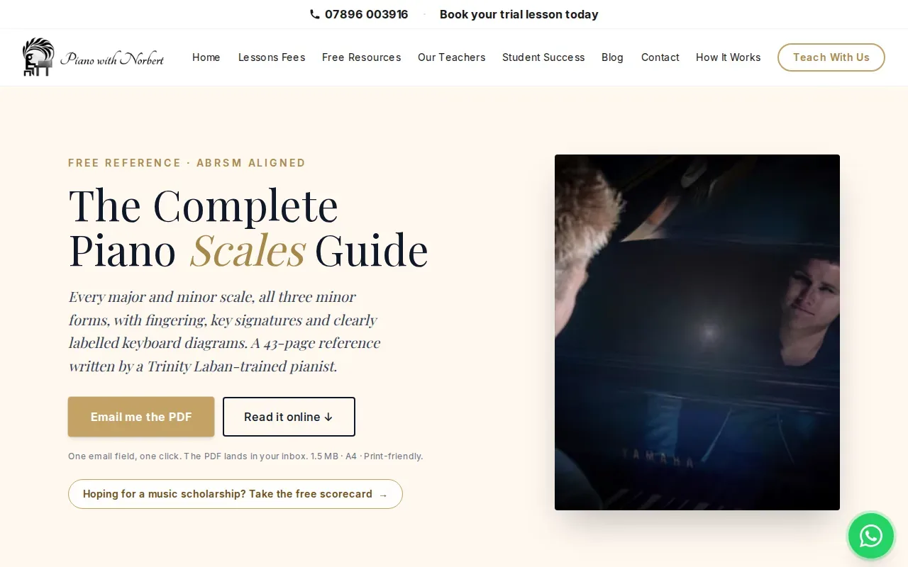 Screenshot of the The Complete Piano Scales Guide website