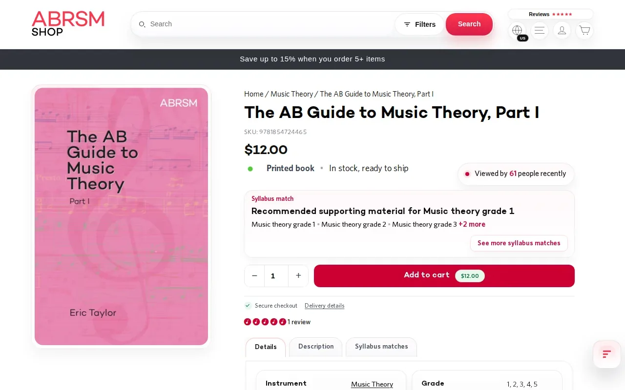 ABRSM product page showing Eric Taylor’s The AB Guide to Music Theory, Part I