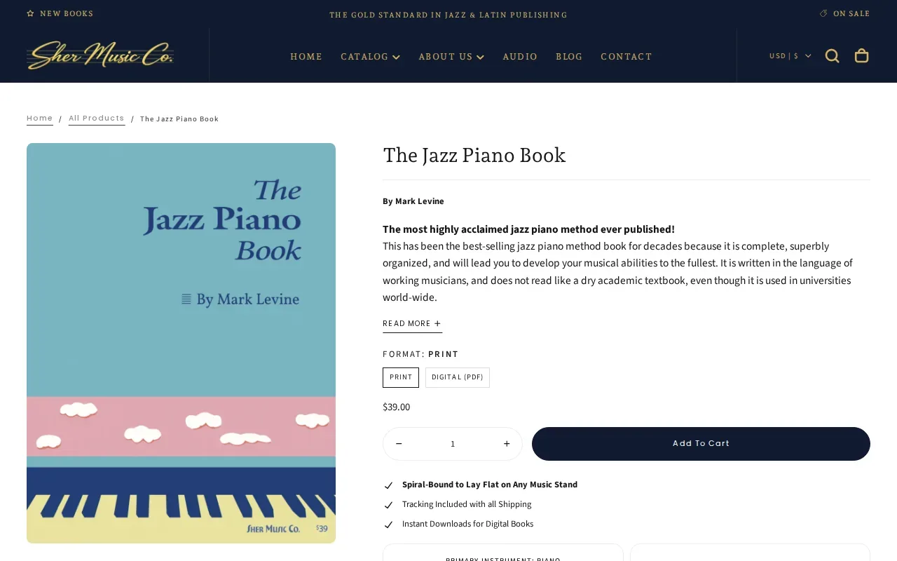 Screenshot of the The Jazz Piano Book by Sher Music Co. website
