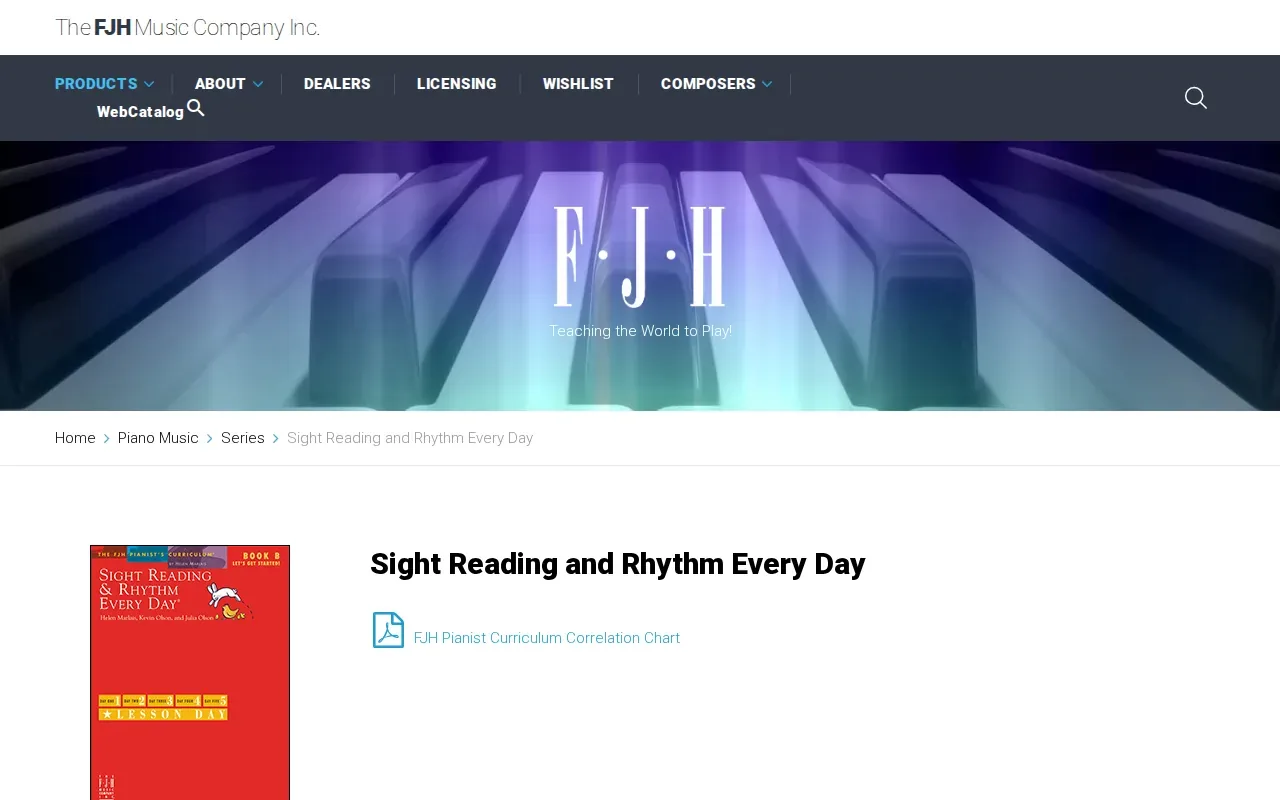 Screenshot of the Sight Reading and Rhythm Every Day Book 1A by The FJH Music Company website